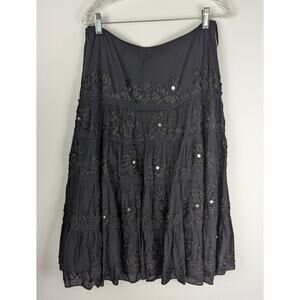 VTG Debbie Shuchat Black Tiered Mirror Skirt - Boho Whimsigoth Y2K - Size 10